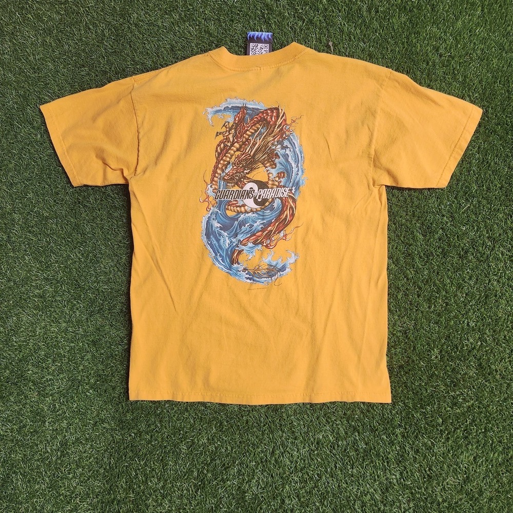 Vintage Y2k ODM Guardians of Paradise Dragon Surf T-Shirt Yellow Graphic Tee M